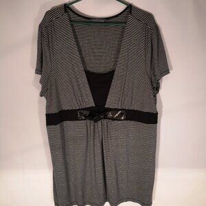 Addition Elle Ladies Cap Sleeve Black & Grey Stripe Loose Fit Tunic